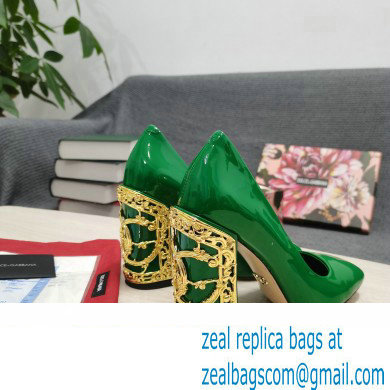 Dolce  &  Gabbana Logo Heel 10.5cm Patent leather Pumps Green 2022